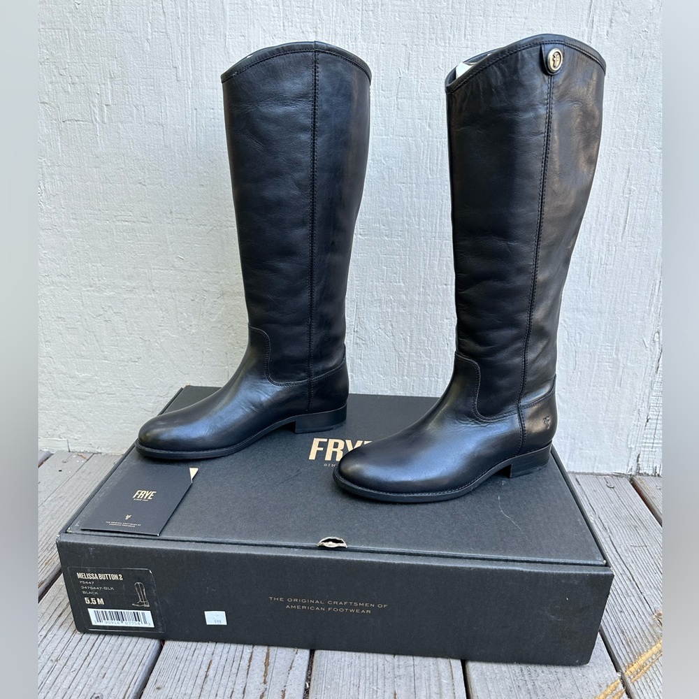Frye Black Leather Knee-High Boots